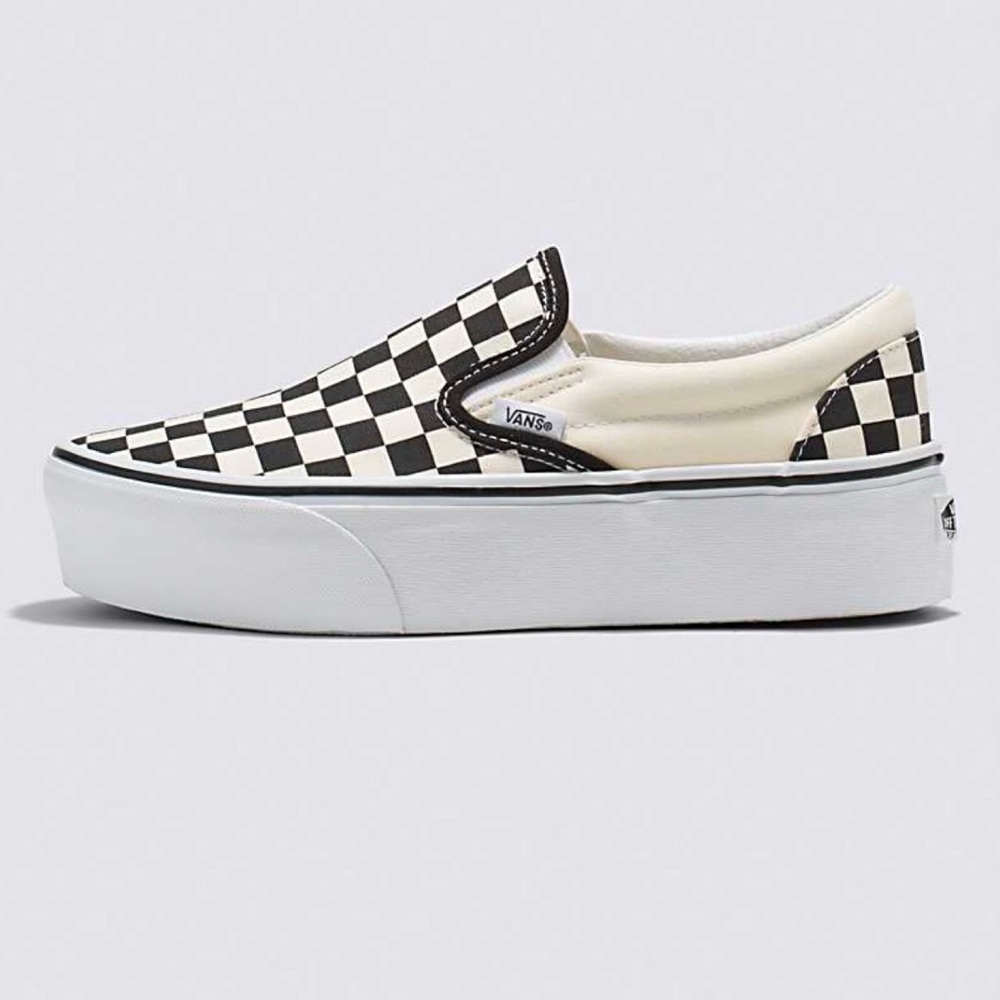 Vans Classic Slip-On Stackform Checkerboard Black and White platform
